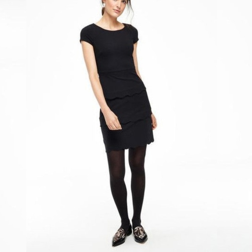 BODEN Scallop Hem Shift Dress, Black, US 2R